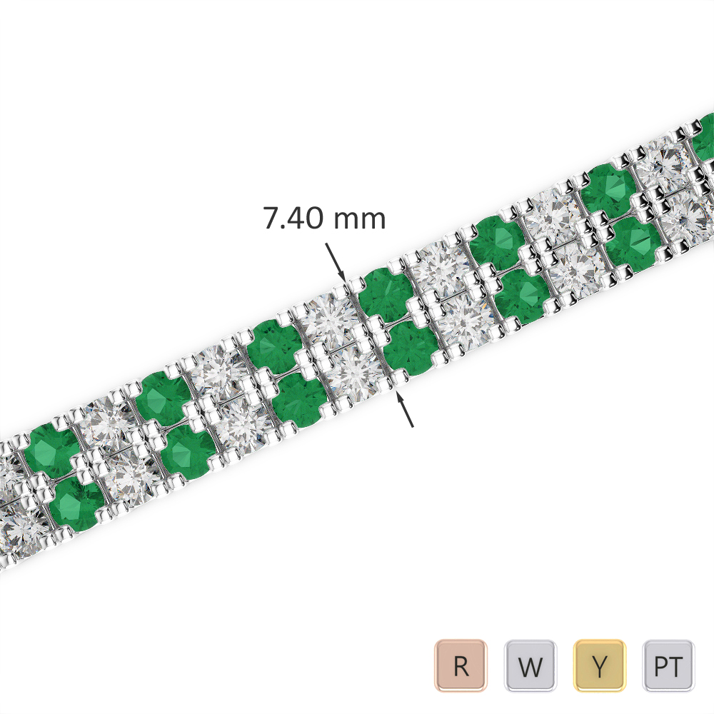 Gold / Platinum Round Cut Emerald and Diamond Bracelet AGBRL-1049-Lab