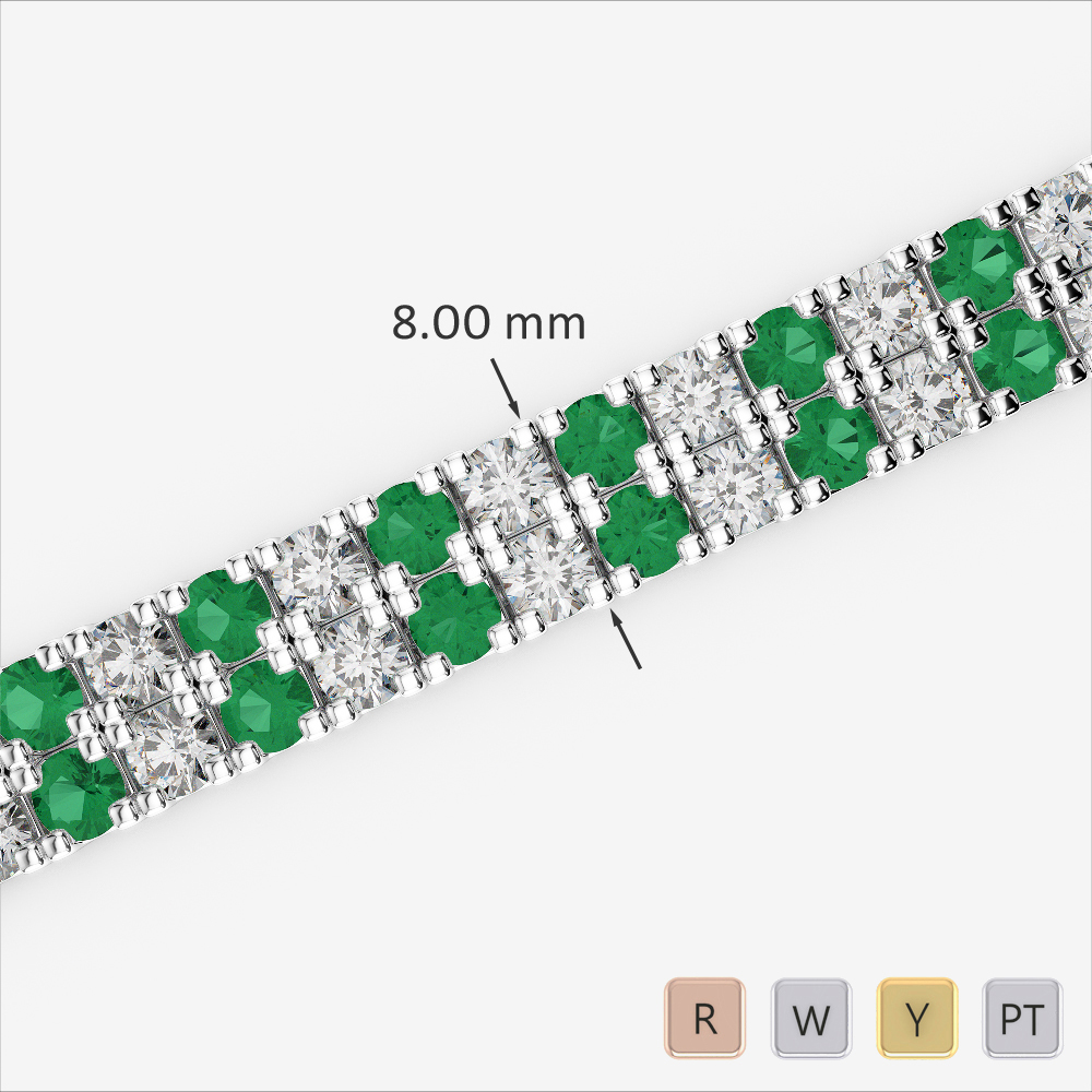 Gold / Platinum Round Cut Emerald and Diamond Bracelet AGBRL-1050-Lab