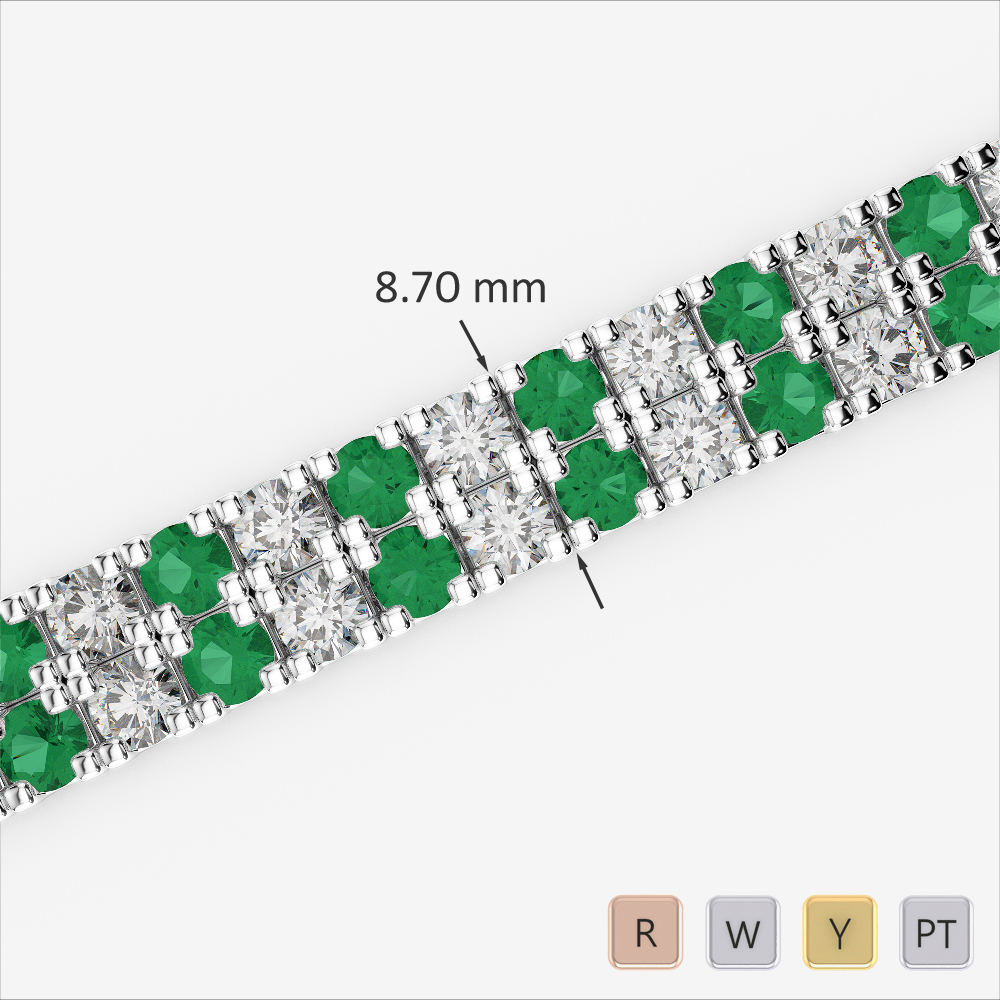 Gold / Platinum Round Cut Emerald and Diamond Bracelet AGBRL-1051-Lab