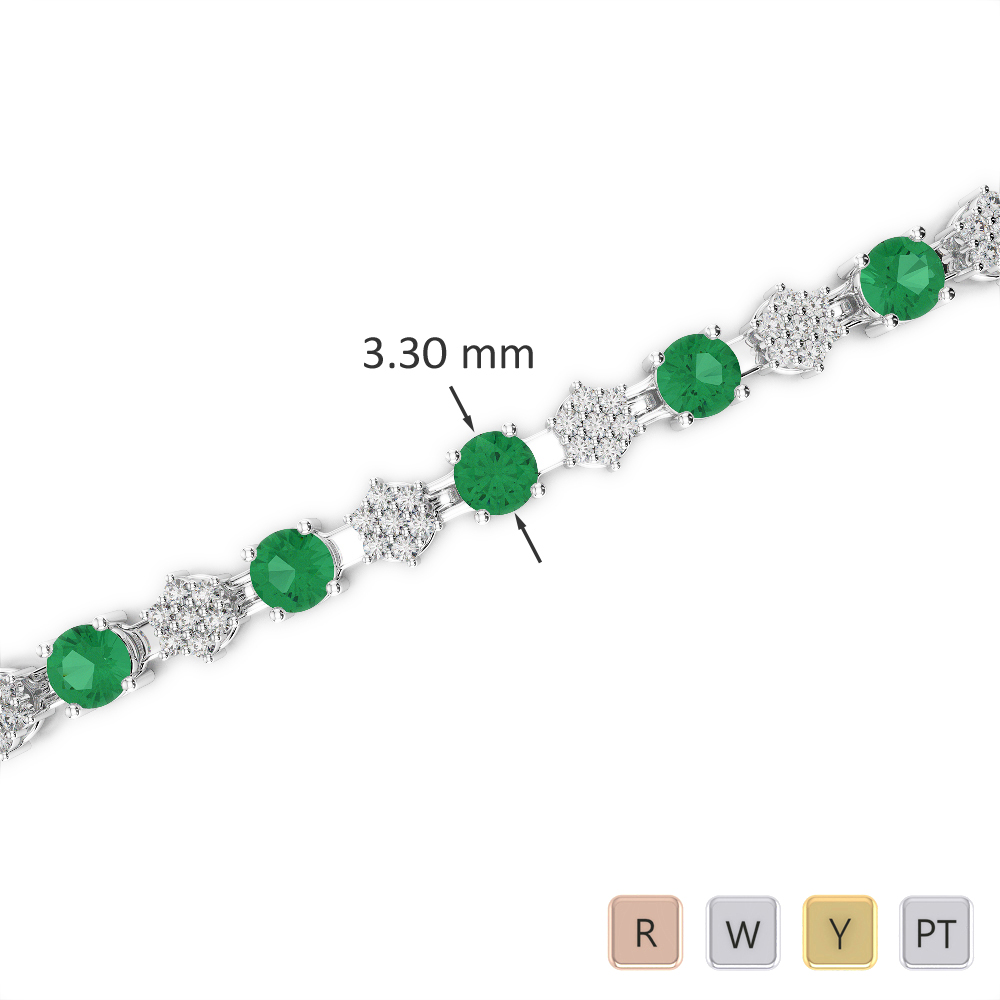Gold / Platinum Round Cut Emerald and Diamond Bracelet AGBRL-1052-Lab