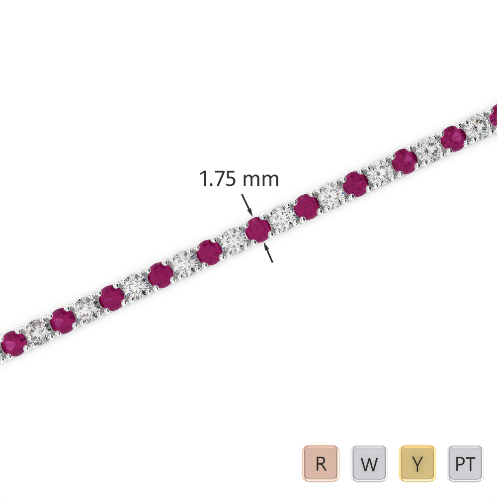Gold / Platinum Round Cut Ruby and Diamond Bracelet AGBRL-1002