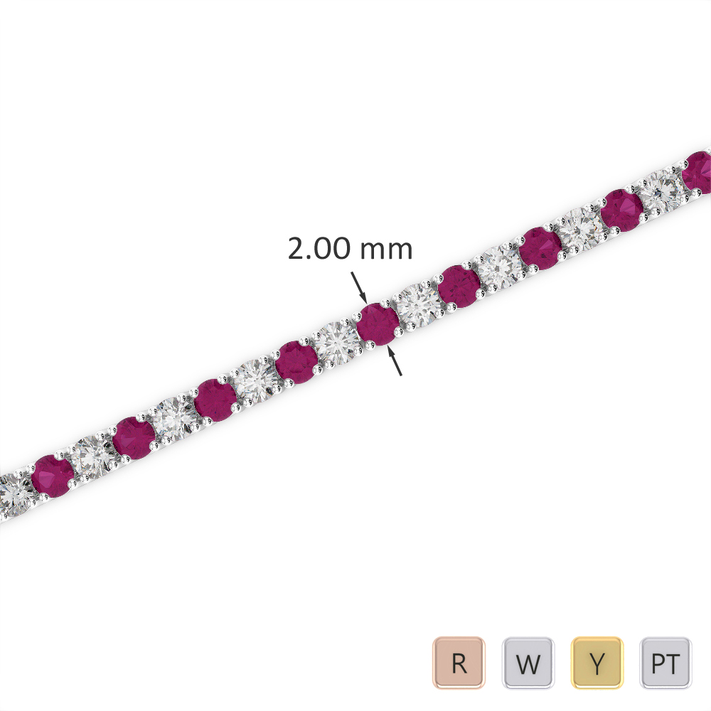 Gold / Platinum Round Cut Ruby and Diamond Bracelet AGBRL-1003