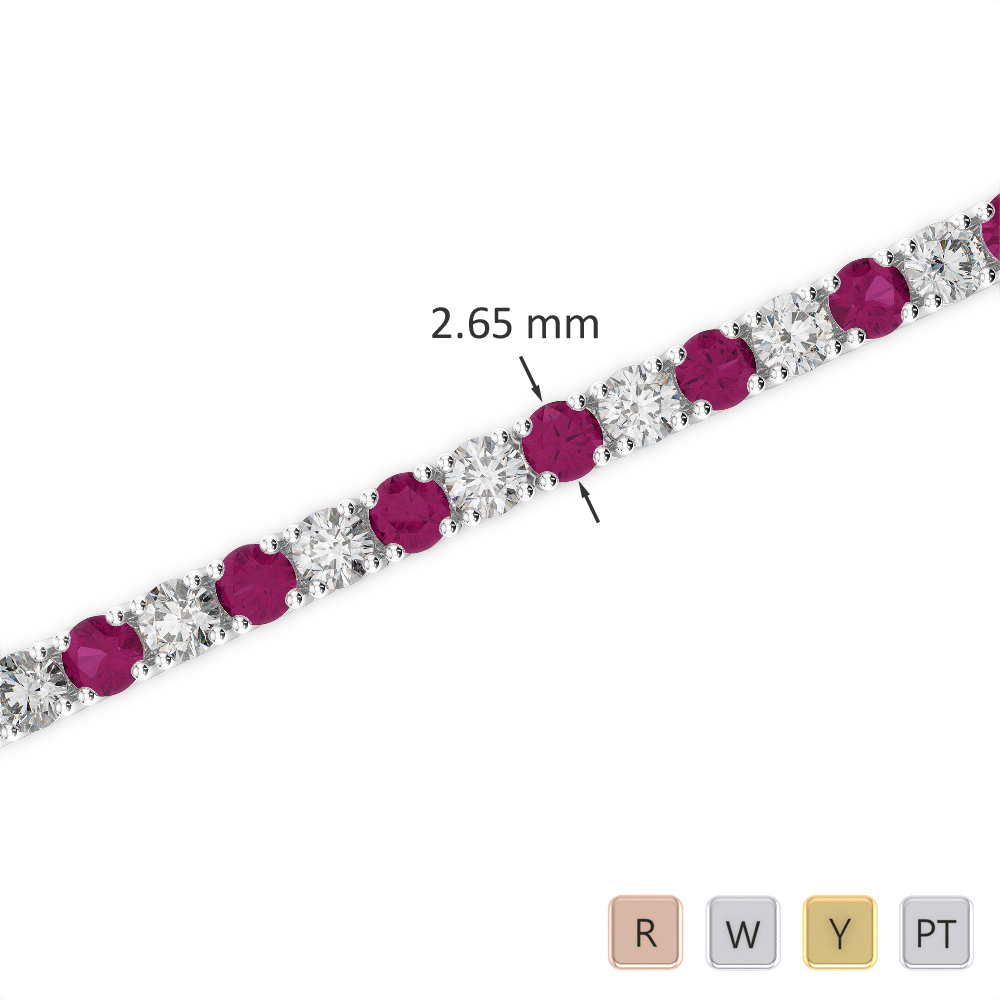 Gold / Platinum Round Cut Ruby and Diamond Bracelet AGBRL-1007-Lab