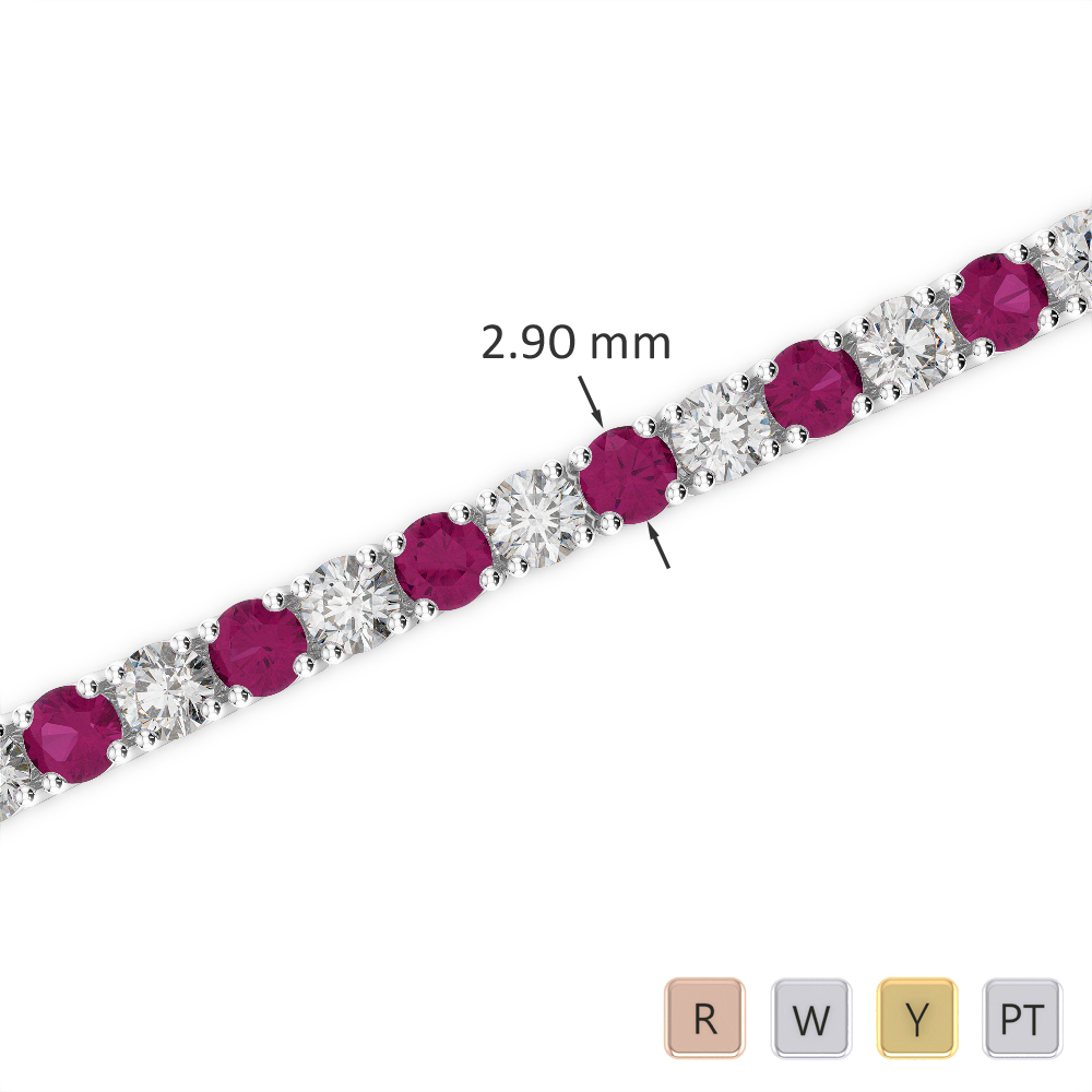 Gold / Platinum Round Cut Ruby and Diamond Bracelet AGBRL-1008