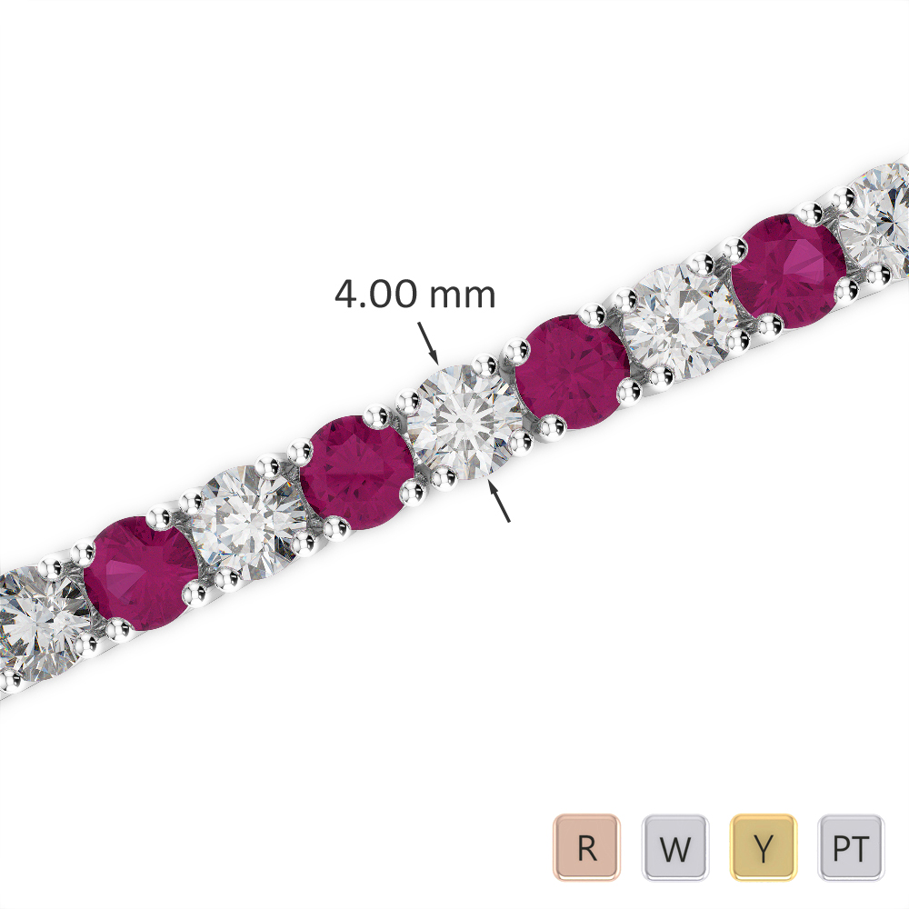 Gold / Platinum Round Cut Ruby and Diamond Bracelet AGBRL-1011