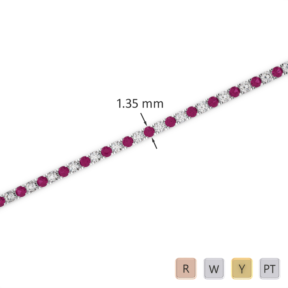 Gold / Platinum Round Cut Ruby and Diamond Bracelet AGBRL-1012