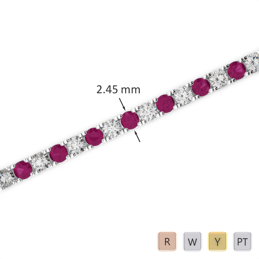 Gold / Platinum Round Cut Ruby and Diamond Bracelet AGBRL-1016