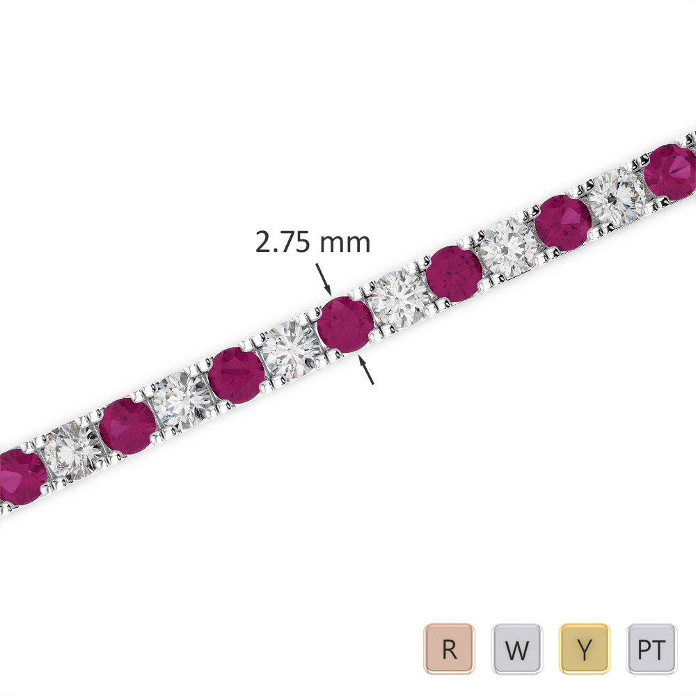Gold / Platinum Round Cut Ruby and Diamond Bracelet AGBRL-1018