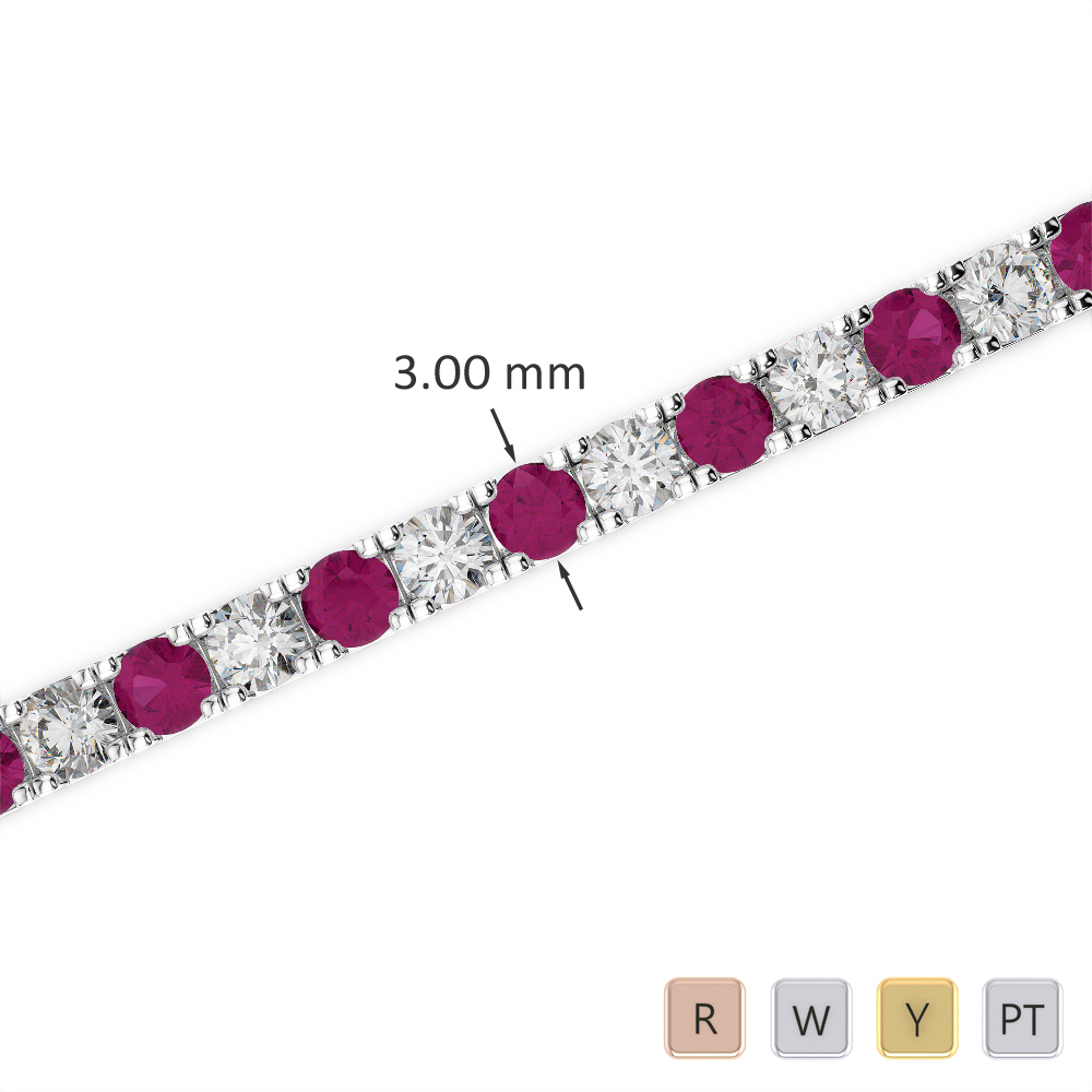 Gold / Platinum Round Cut Ruby and Diamond Bracelet AGBRL-1019-Lab