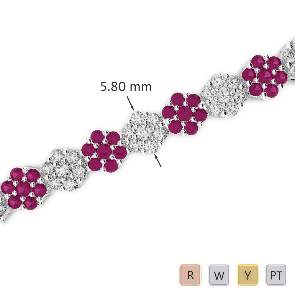 Gold / Platinum Round Cut Ruby and Diamond Bracelet AGBRL-1028-Lab