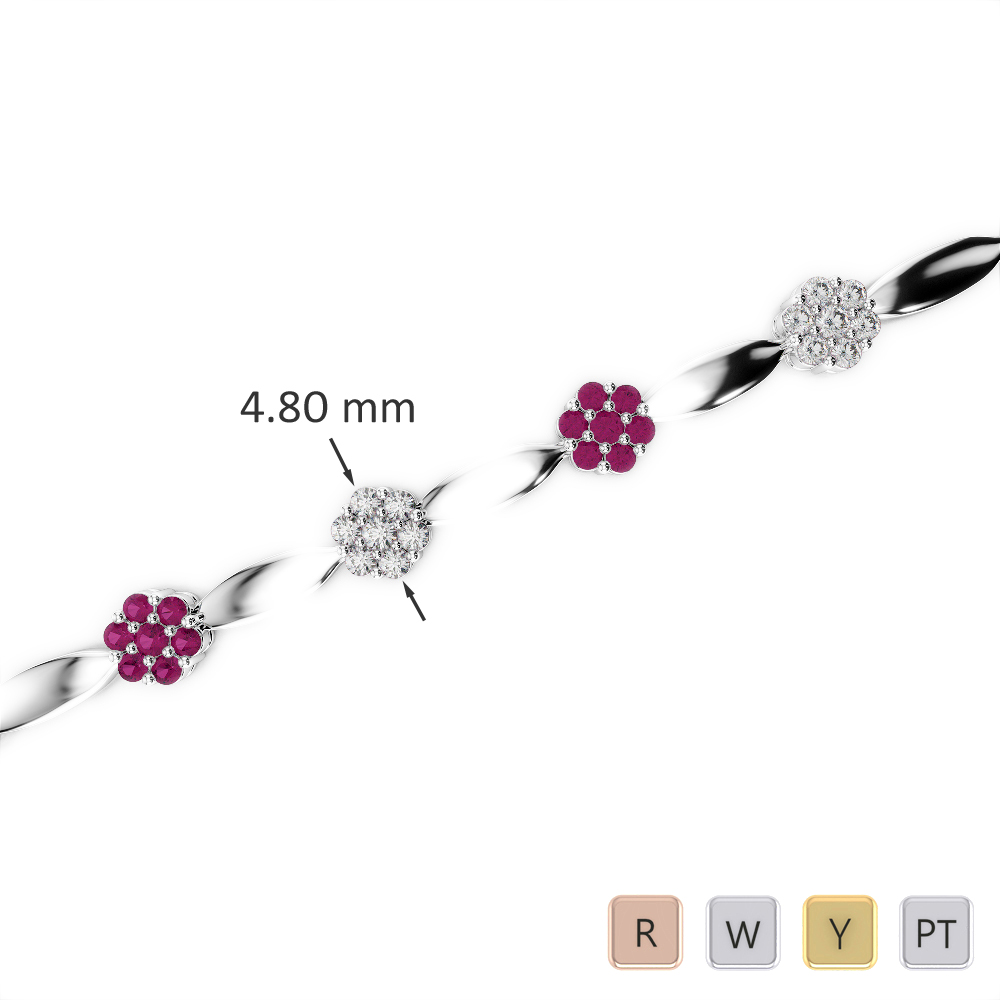 Gold / Platinum Round Cut Ruby and Diamond Bracelet AGBRL-1029
