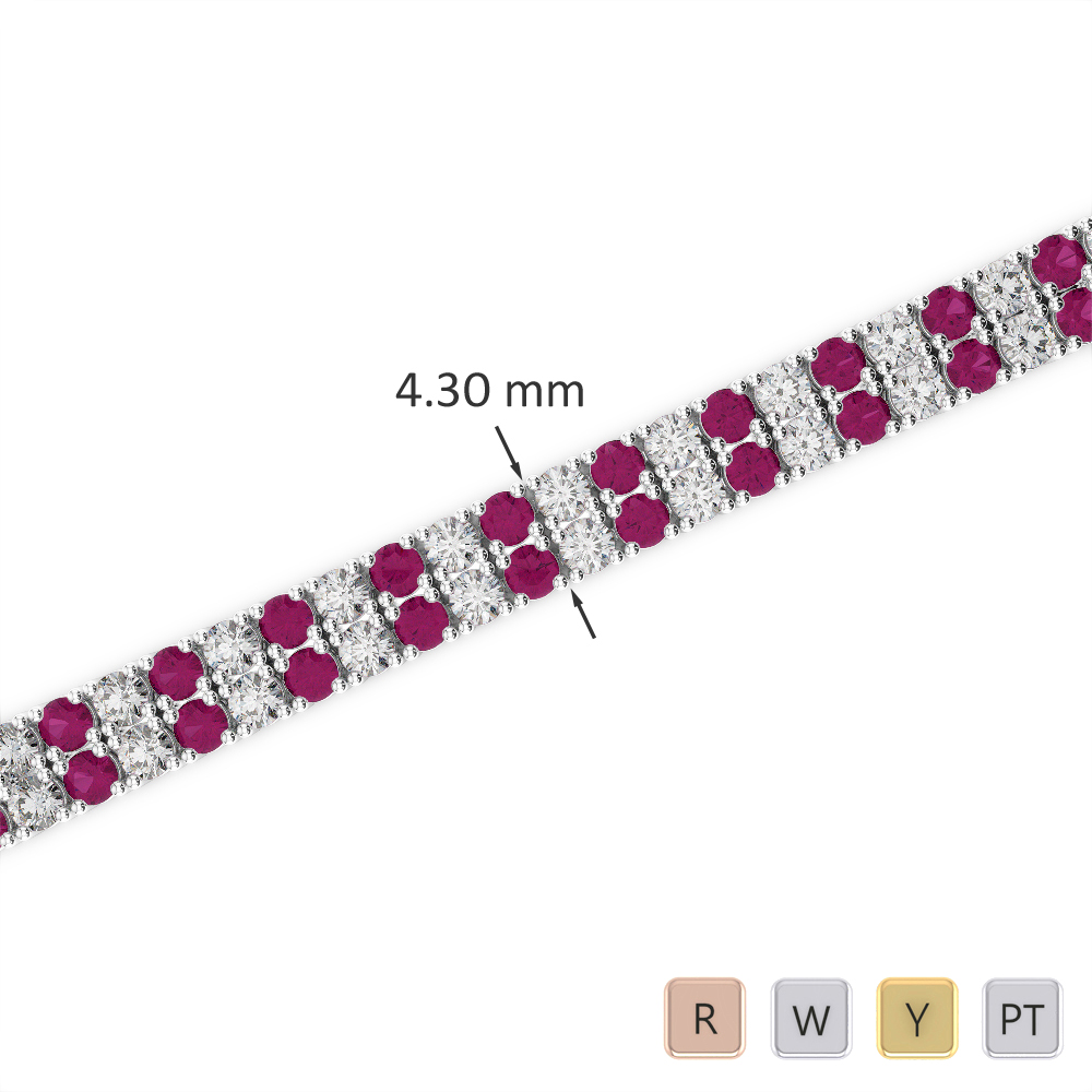 Gold / Platinum Round Cut Ruby and Diamond Bracelet AGBRL-1032-Lab