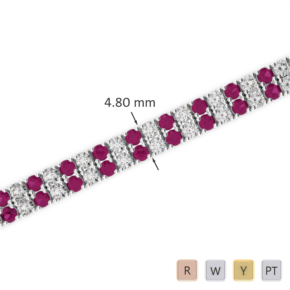 Gold / Platinum Round Cut Ruby and Diamond Bracelet AGBRL-1033-Lab