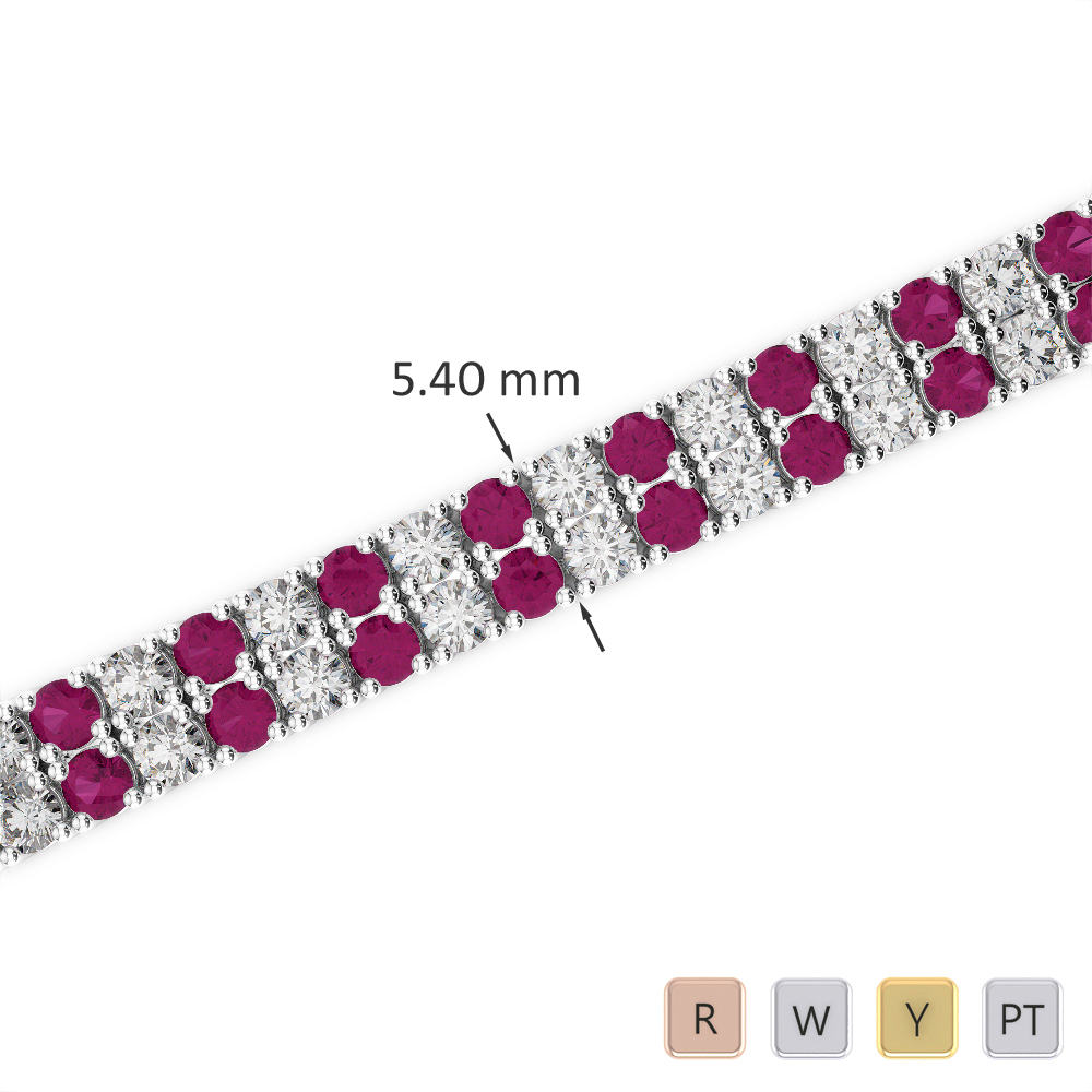 Gold / Platinum Round Cut Ruby and Diamond Bracelet AGBRL-1035