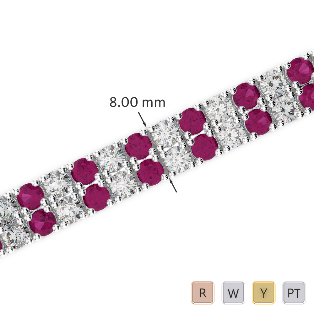 Gold / Platinum Round Cut Ruby and Diamond Bracelet AGBRL-1039