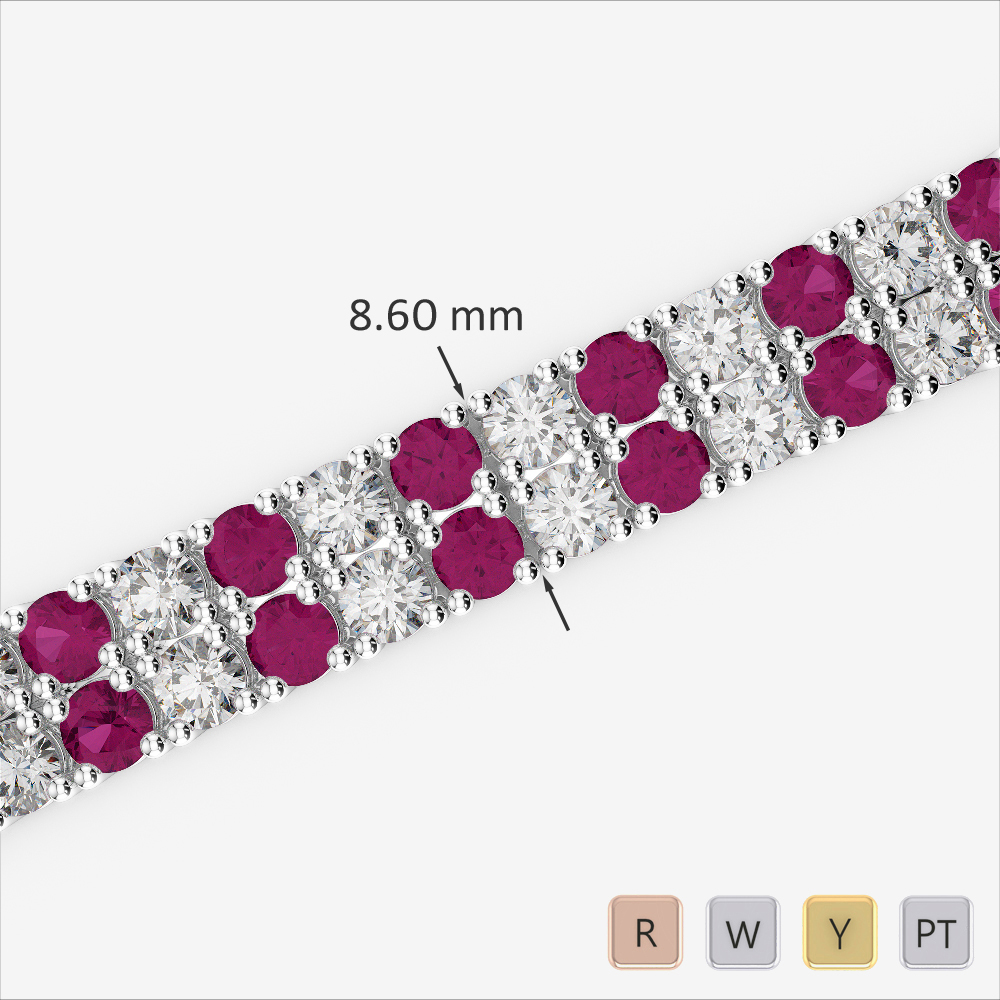 Gold / Platinum Round Cut Ruby and Diamond Bracelet AGBRL-1040