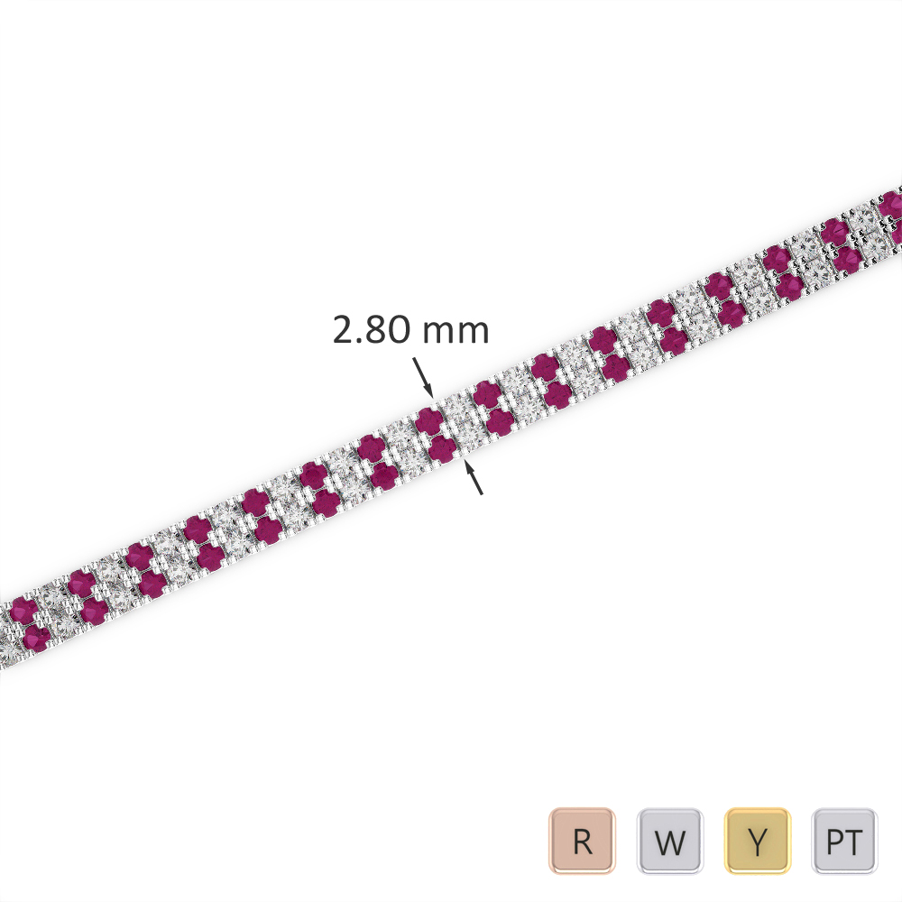 Gold / Platinum Round Cut Ruby and Diamond Bracelet AGBRL-1041