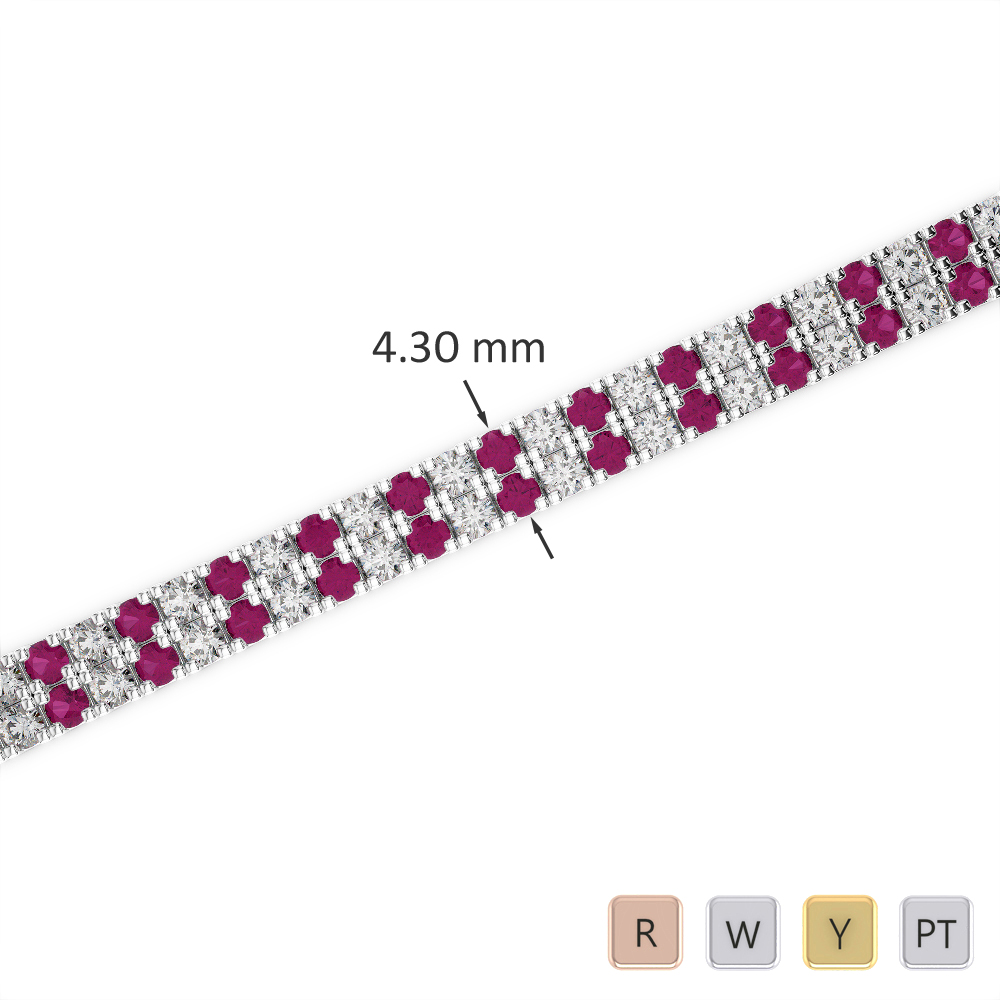 Gold / Platinum Round Cut Ruby and Diamond Bracelet AGBRL-1043
