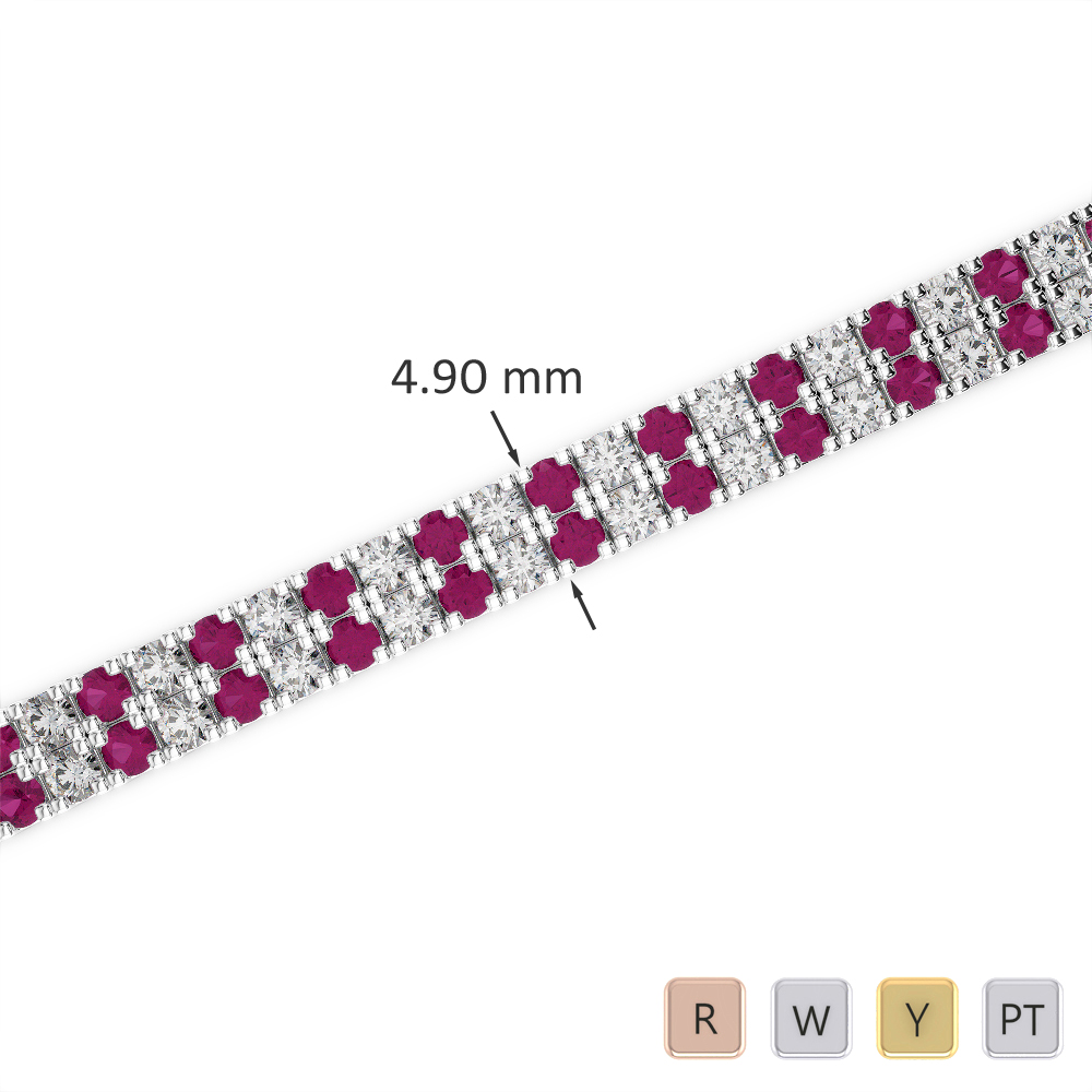 Gold / Platinum Round Cut Ruby and Diamond Bracelet AGBRL-1044-Lab