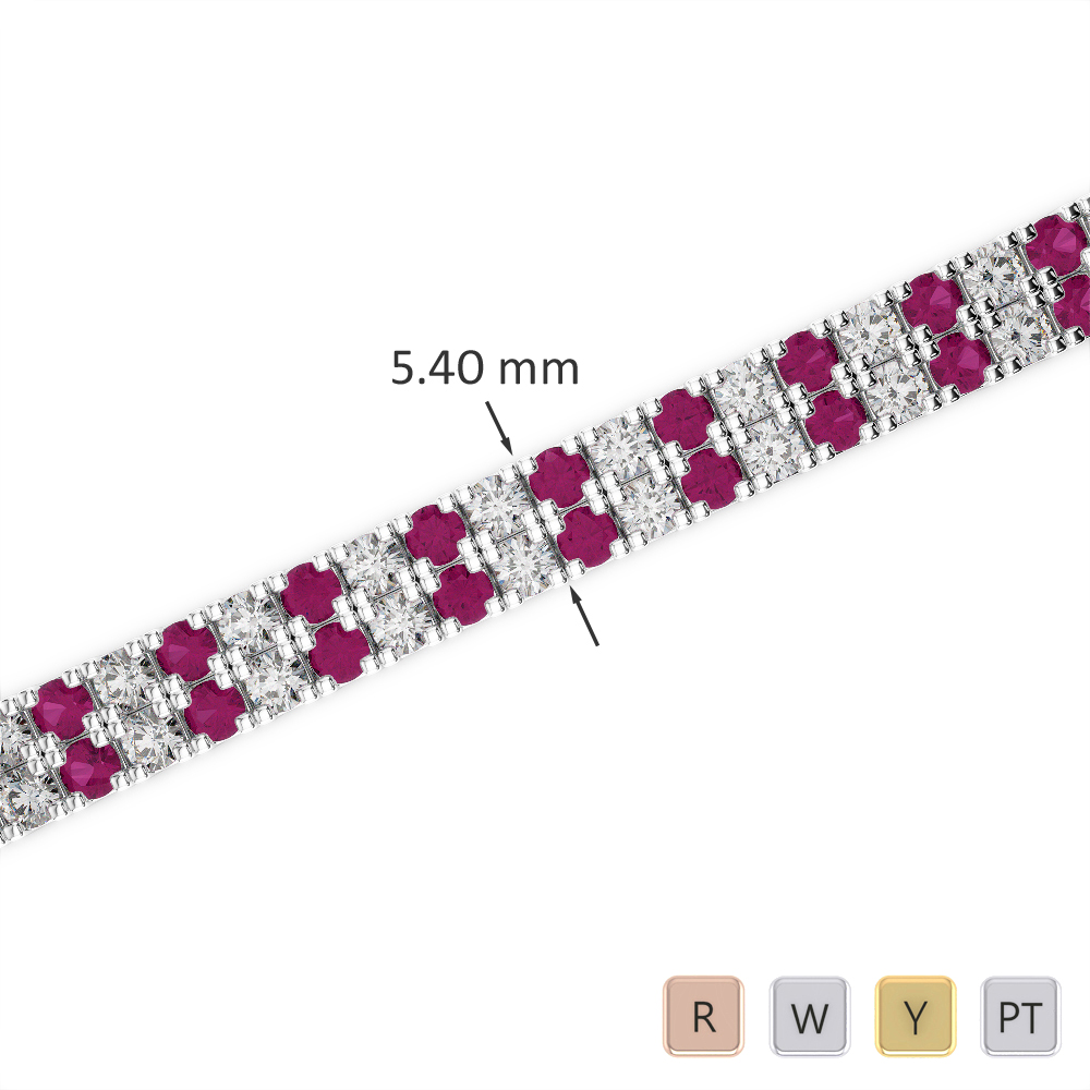 Gold / Platinum Round Cut Ruby and Diamond Bracelet AGBRL-1046-Lab