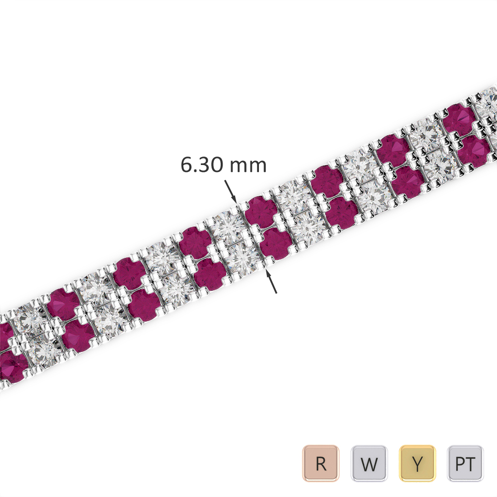 Gold / Platinum Round Cut Ruby and Diamond Bracelet AGBRL-1048-Lab