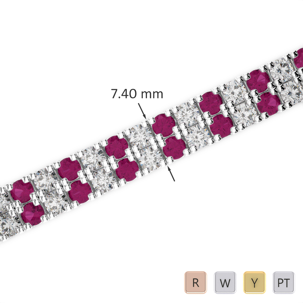 Gold / Platinum Round Cut Ruby and Diamond Bracelet AGBRL-1049-Lab