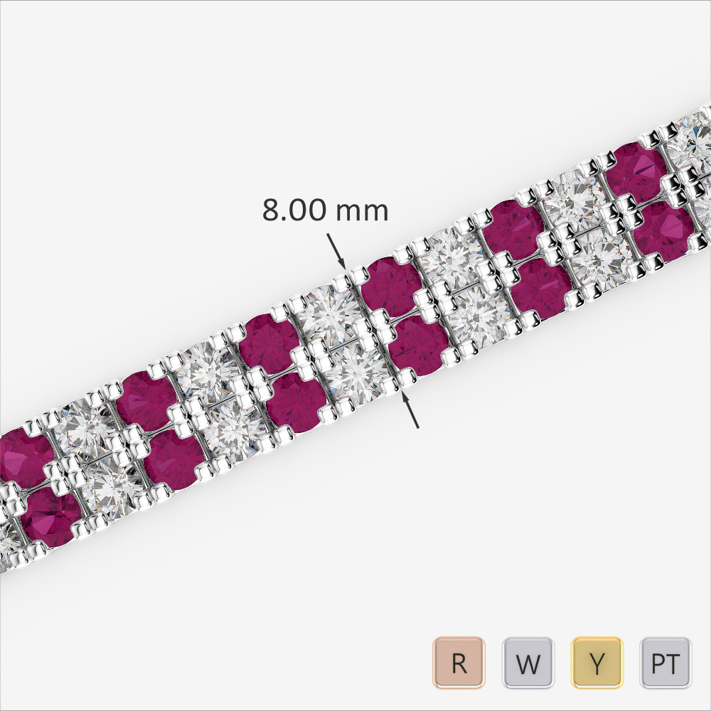 Gold / Platinum Round Cut Ruby and Diamond Bracelet AGBRL-1050-Lab