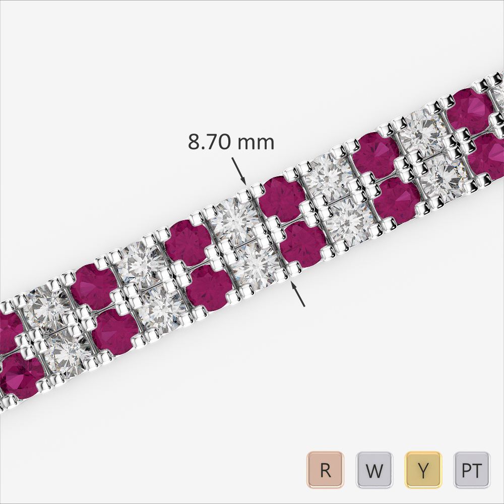 Gold / Platinum Round Cut Ruby and Diamond Bracelet AGBRL-1051-Lab