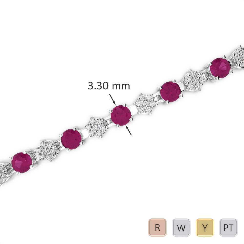 Gold / Platinum Round Cut Ruby and Diamond Bracelet AGBRL-1052-Lab