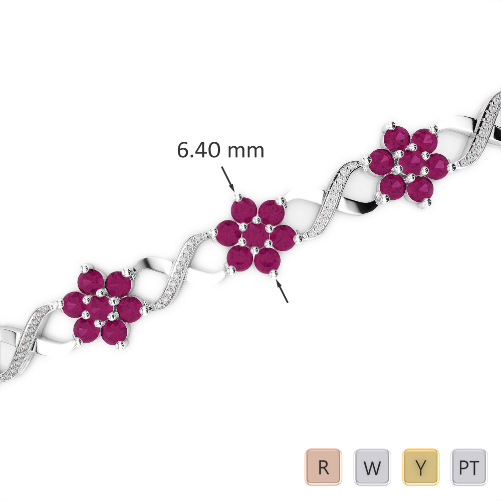 Gold / Platinum Round Cut Ruby and Diamond Bracelet AGBRL-1055-Lab