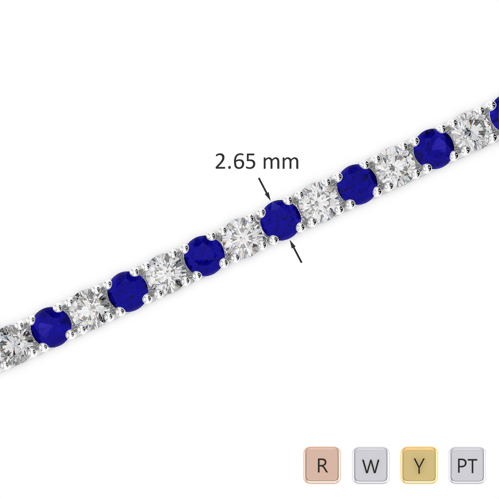 Gold / Platinum Round Cut Sapphire and Diamond Bracelet AGBRL-1007