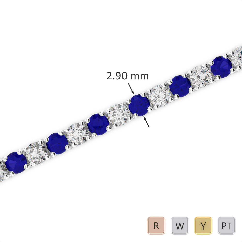 Gold / Platinum Round Cut Sapphire and Diamond Bracelet AGBRL-1008