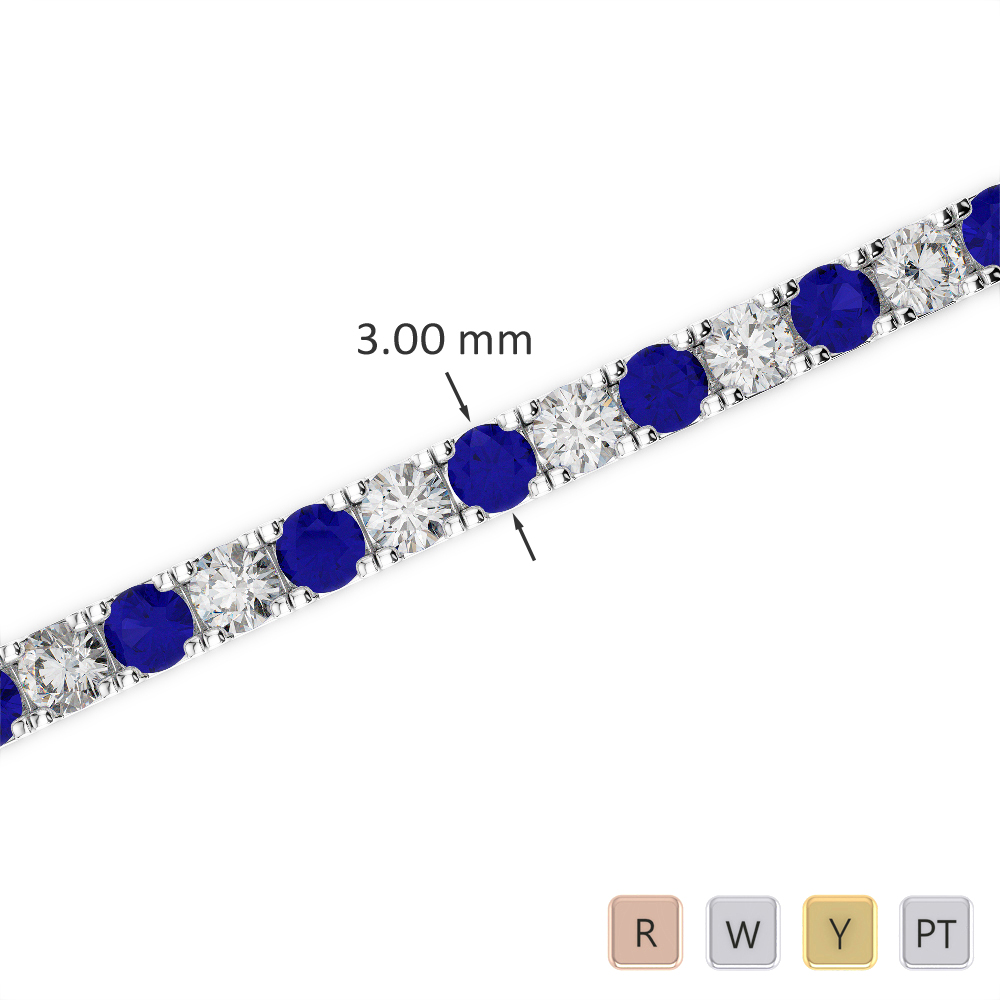Gold / Platinum Round Cut Sapphire and Diamond Bracelet AGBRL-1019-Lab