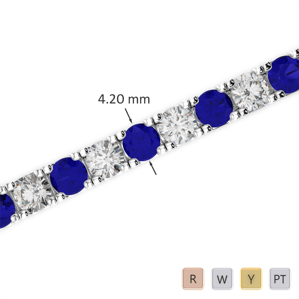Gold / Platinum Round Cut Sapphire and Diamond Bracelet AGBRL-1022-Lab