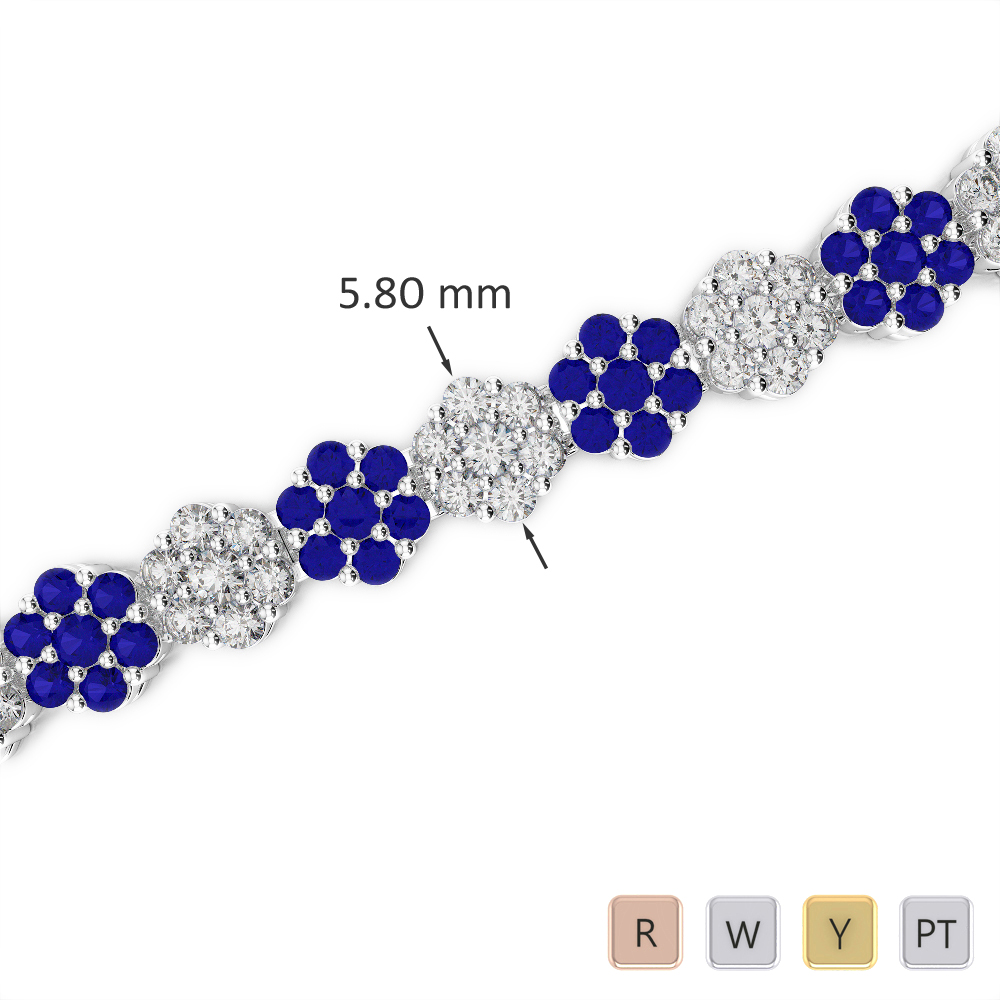 Gold / Platinum Round Cut Sapphire and Diamond Bracelet AGBRL-1028