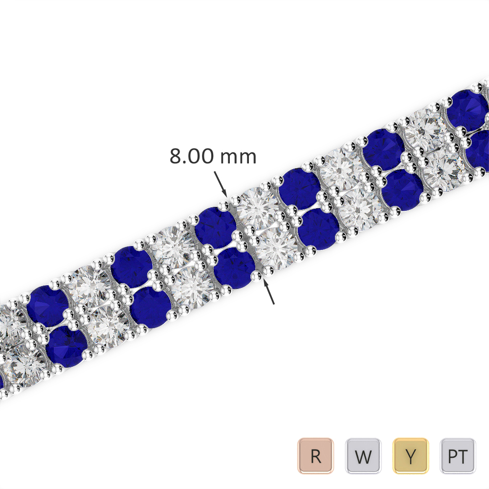 Gold / Platinum Round Cut Sapphire and Diamond Bracelet AGBRL-1039