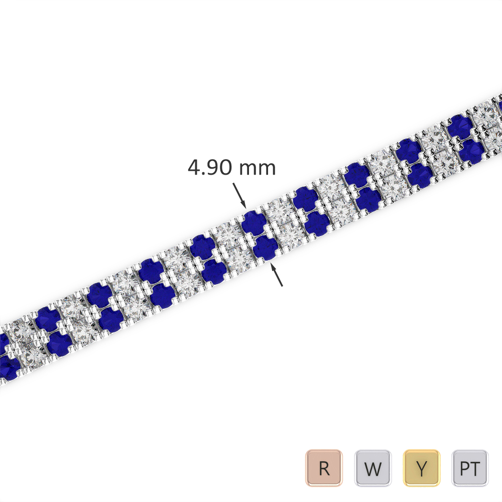 Gold / Platinum Round Cut Sapphire and Diamond Bracelet AGBRL-1044-Lab