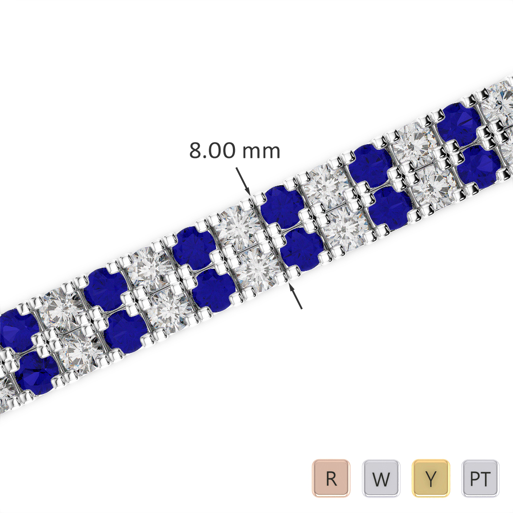 Gold / Platinum Round Cut Sapphire and Diamond Bracelet AGBRL-1050-Lab