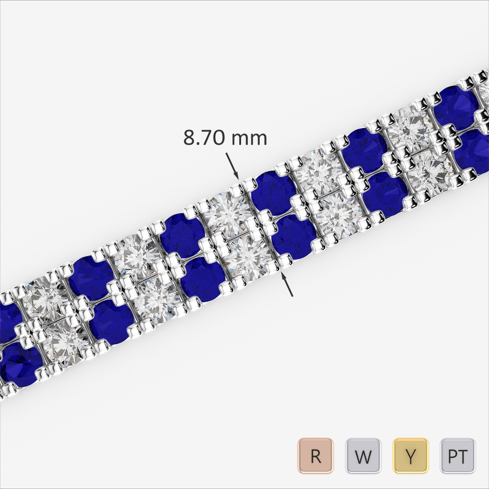 Gold / Platinum Round Cut Sapphire and Diamond Bracelet AGBRL-1051-Lab