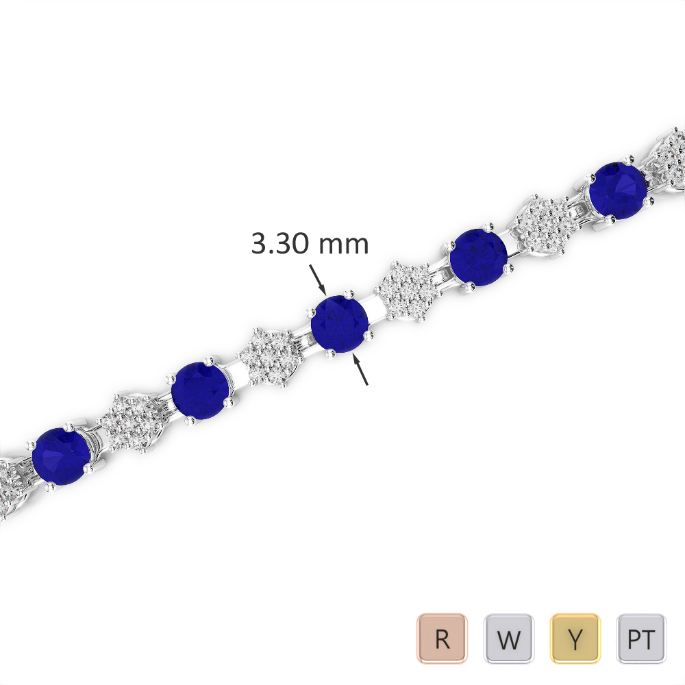 Gold / Platinum Round Cut Sapphire and Diamond Bracelet AGBRL-1052-Lab