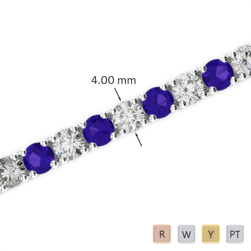 Gold / Platinum Round Cut Tanzanite and Diamond Bracelet AGBRL-1011