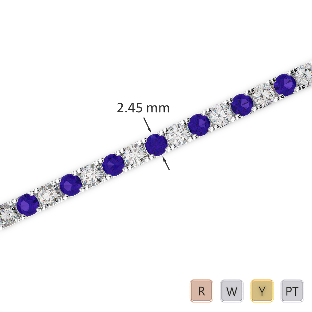 Gold / Platinum Round Cut Tanzanite and Diamond Bracelet AGBRL-1016-Lab