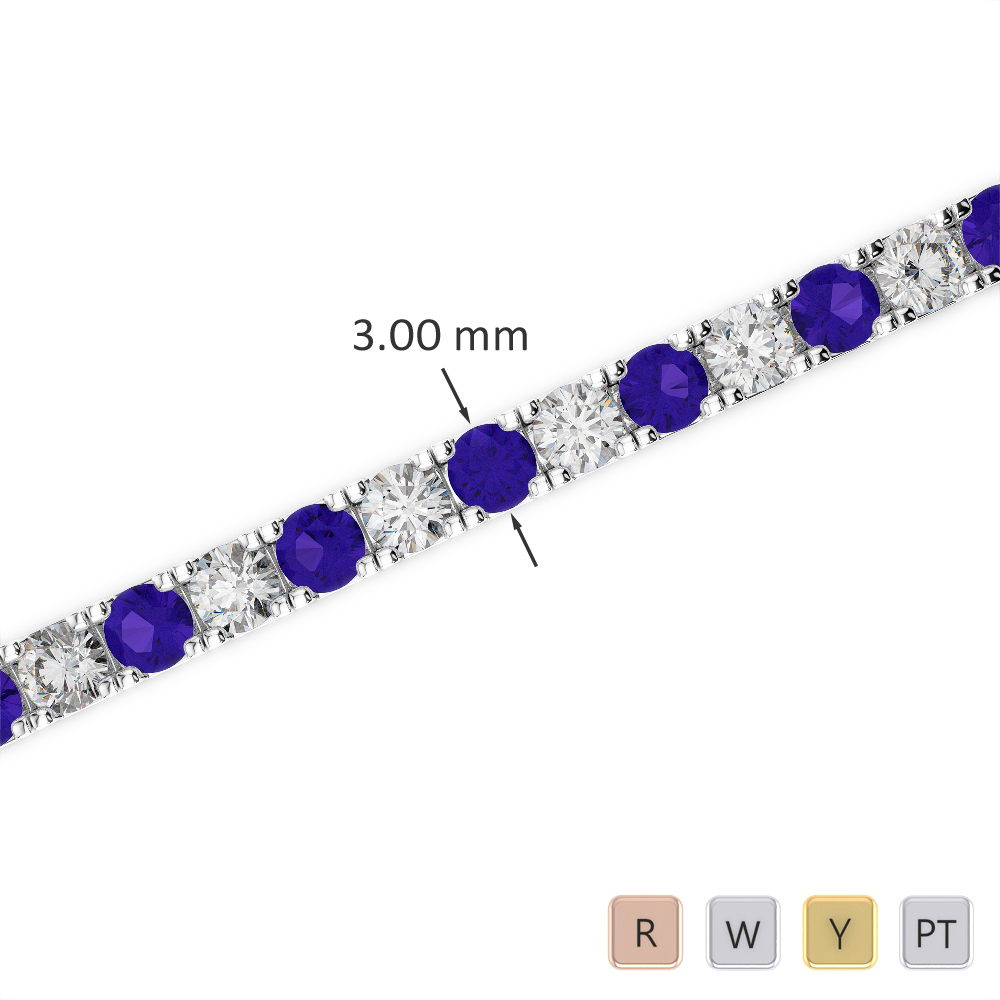 Gold / Platinum Round Cut Tanzanite and Diamond Bracelet AGBRL-1019-Lab