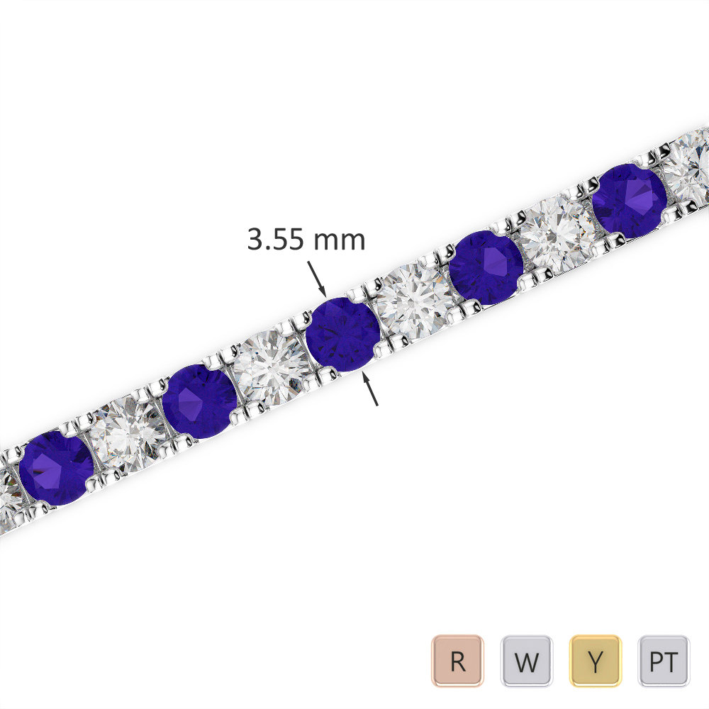Gold / Platinum Round Cut Tanzanite and Diamond Bracelet AGBRL-1020-Lab