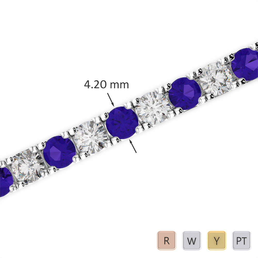 Gold / Platinum Round Cut Tanzanite and Diamond Bracelet AGBRL-1022-Lab