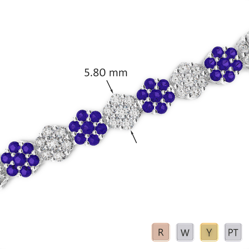 Gold / Platinum Round Cut Tanzanite and Diamond Bracelet AGBRL-1028
