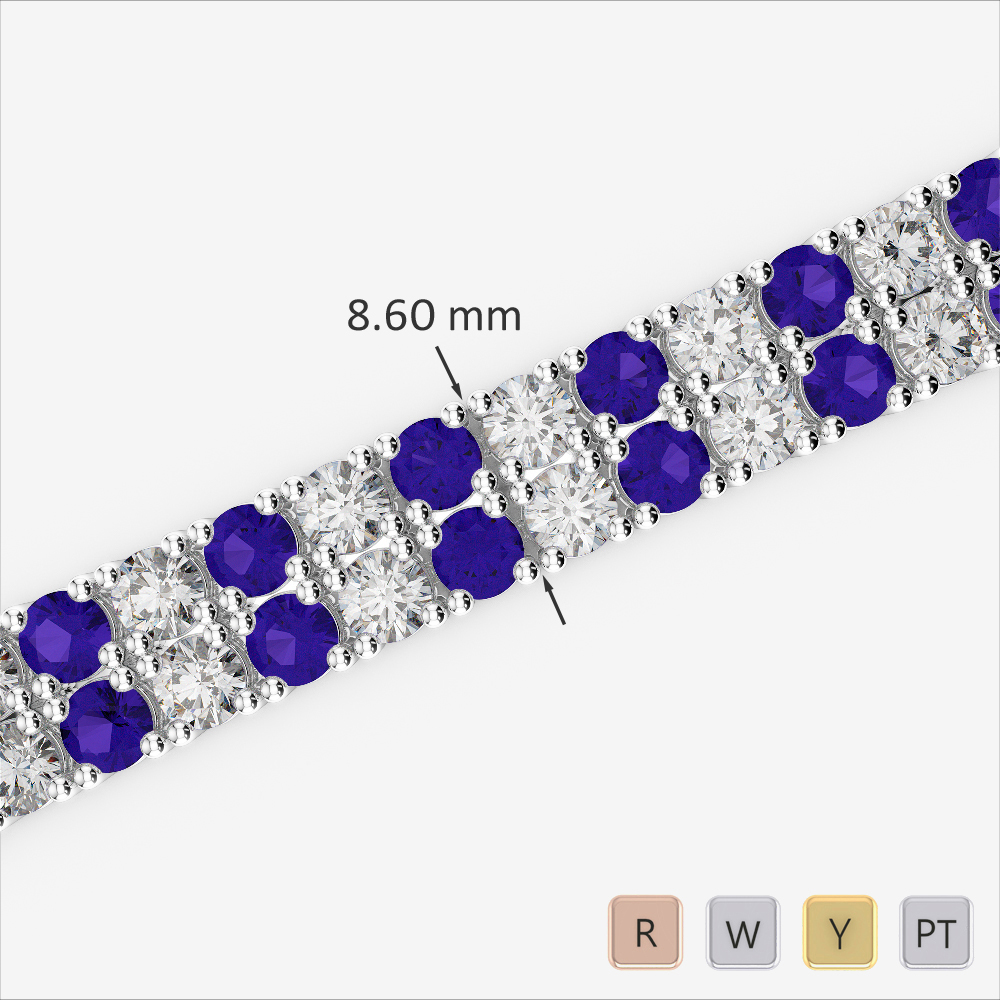 Gold / Platinum Round Cut Tanzanite and Diamond Bracelet AGBRL-1040-Lab