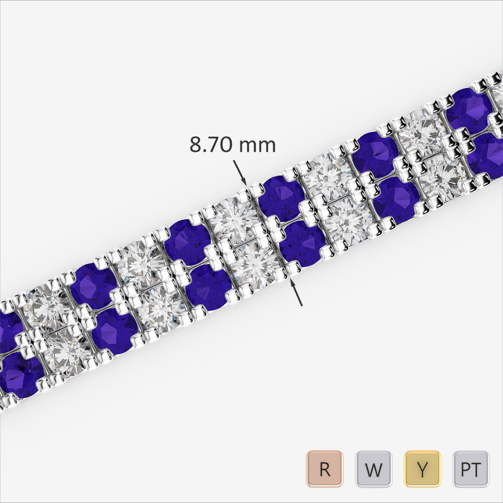 Gold / Platinum Round Cut Tanzanite and Diamond Bracelet AGBRL-1051-Lab