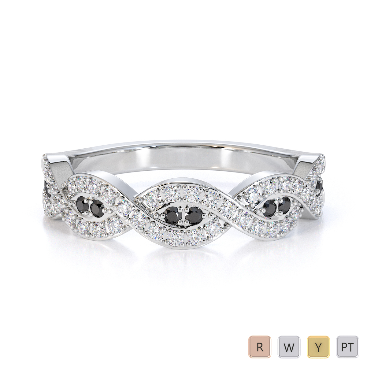 Gold / Platinum Black Diamond with Diamond Half Eternity Ring RZ1499