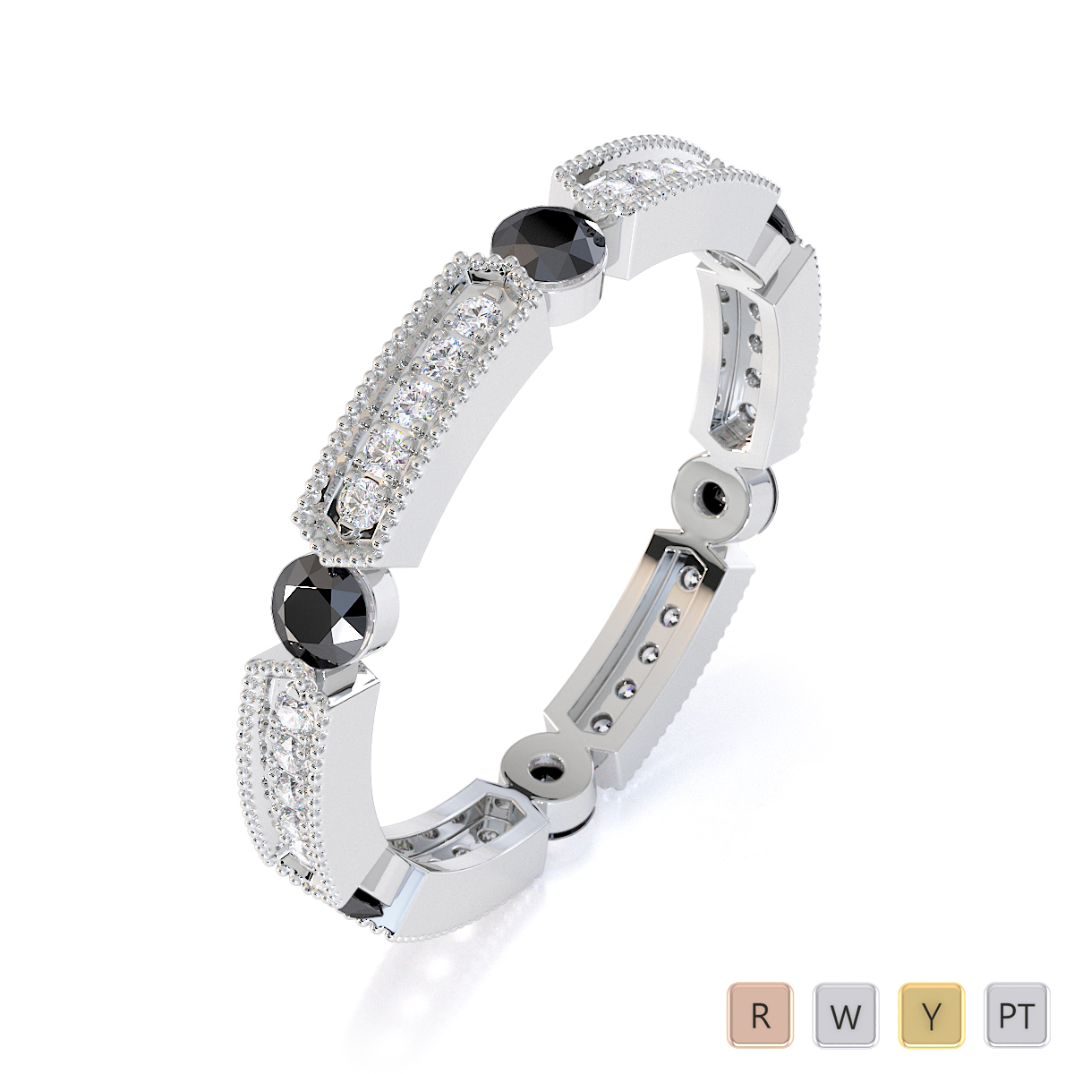Gold / Platinum Black Diamond with Diamond Full Eternity Ring RZ1500